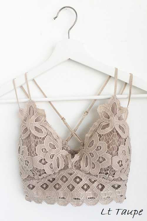 Criss cross lace bralette available in Pink, Cream, and White