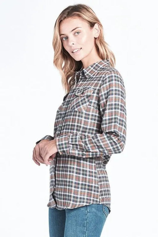 Quinn Casual Plaid Flannel Long-Sleeved Shirt Jolie Vaughan | Online Clothing Boutique near Baton Rouge, LA