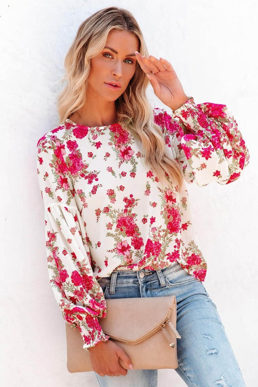 Round Neck Bishop Sleeves Floral Blouse – Jolie Vaughan Boutique