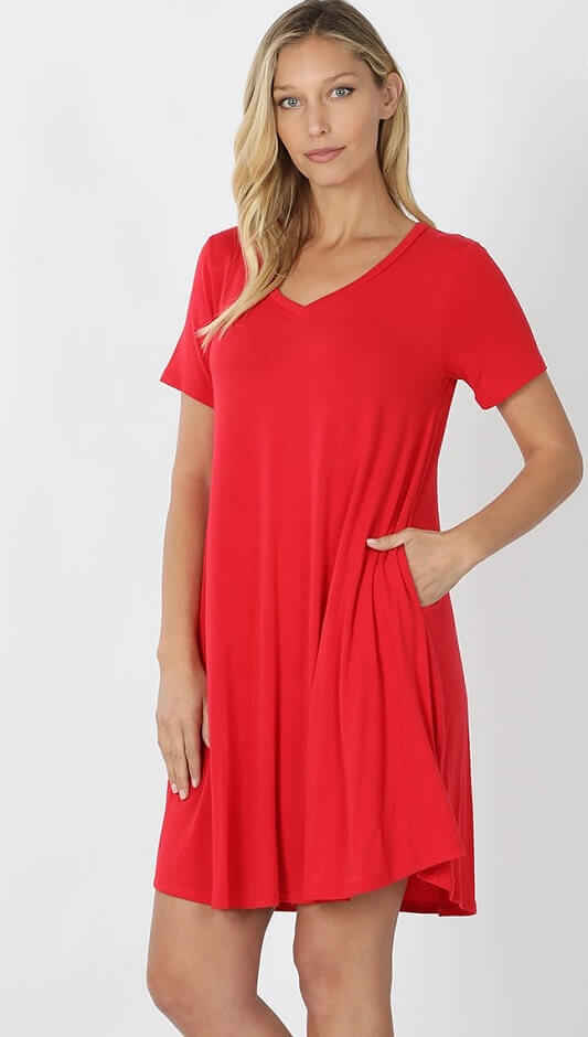 V-Neck Pocket T-Shirt Dress | Dresses for Mature Women Jolie Vaughan Boutique V-Neck Pocket T-Shirt Dress | Dresses for Mature Women Jolie Vaughan Boutique