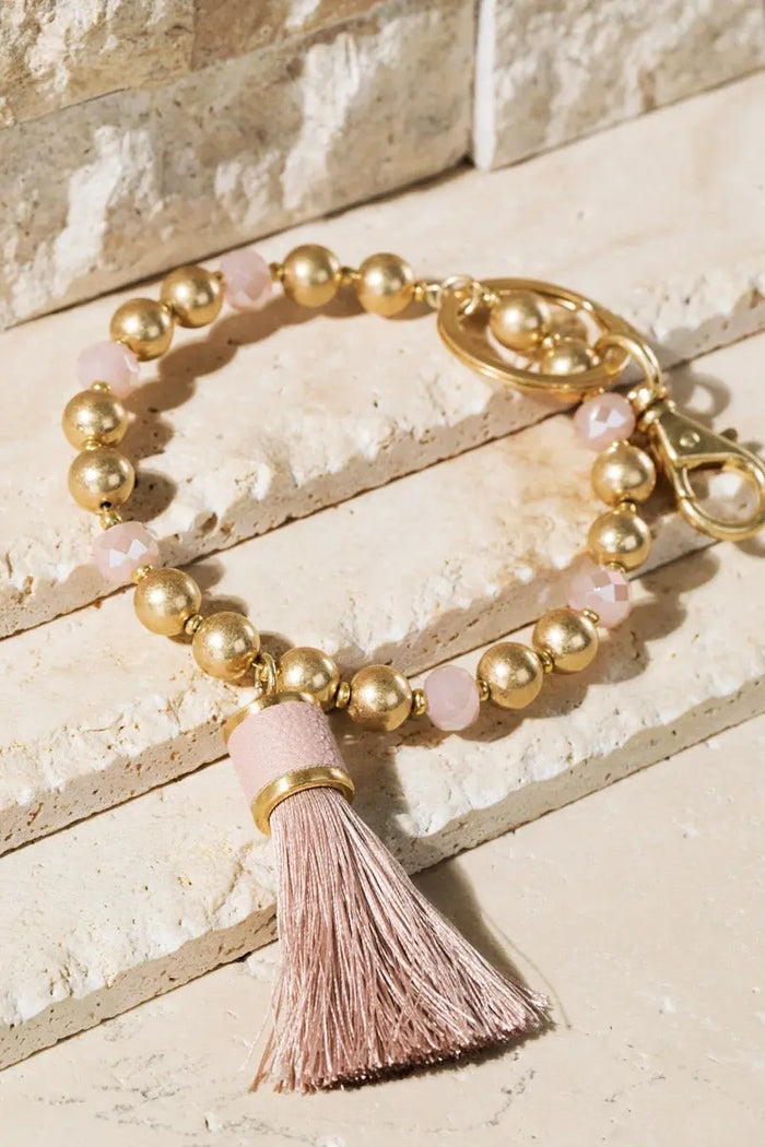 Shimmer and Gold Tassel Key Ring Bracelet Jolie Vaughan | Online Clothing Boutique near Baton Rouge, LA