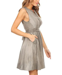 Shimmering Button Collar Tie Back Pocket Dress Jolie Vaughan | Online Clothing Boutique near Baton Rouge, LA