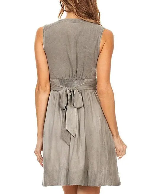 Shimmering Button Collar Tie Back Pocket Dress Jolie Vaughan | Online Clothing Boutique near Baton Rouge, LA