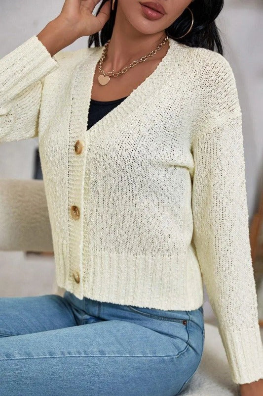 Slouchy Sheer Knit Button Down Crop Cardigan Jolie Vaughan | Online Clothing Boutique near Baton Rouge, LA