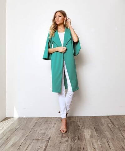 Blazers for mature women-3/4 sleeve blazer-green womens clothes-green summer jacket