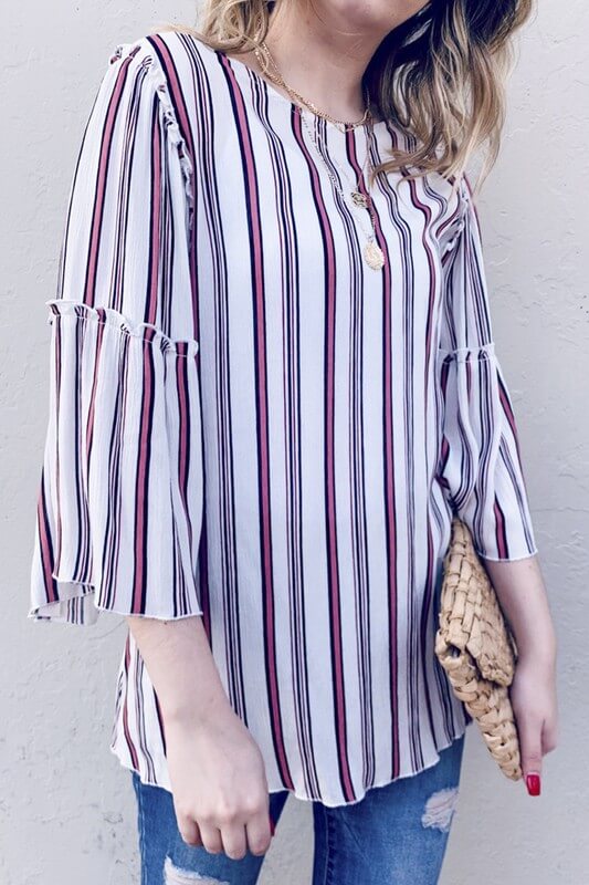 Striped Bell Sleeve Top – Jolie Vaughan Boutique