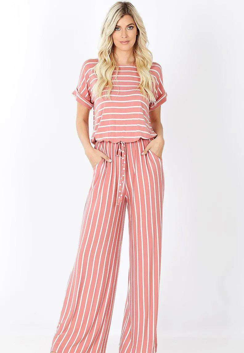 You Had Me at First Stripe Short Sleeve Jumpsuit Jolie Vaughan | Online Clothing Boutique near Baton Rouge, LA