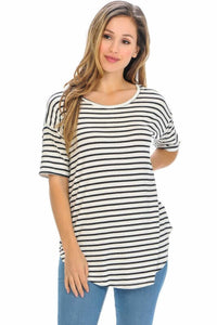 what is snappy casual dress Striped Short Sleeve Top
