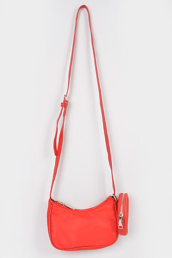 Nylon Zip Crossbody Bag with Mini Bag