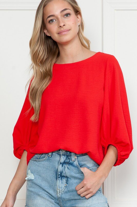 Red Lightweight 3/4 Sleeve Scoop Neck Top – Jolie Vaughan Boutique Red Lightweight 3/4 Sleeve Scoop Neck Top – Jolie Vaughan Boutique