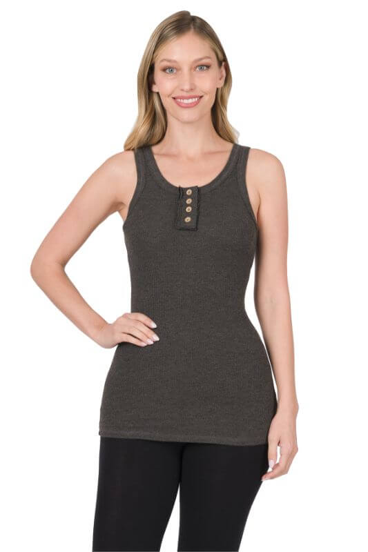 Neutral Ribbed Button Front Layering Tank