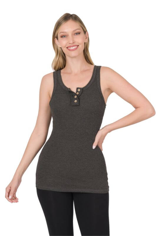 Neutral Ribbed Button Front Layering Tank