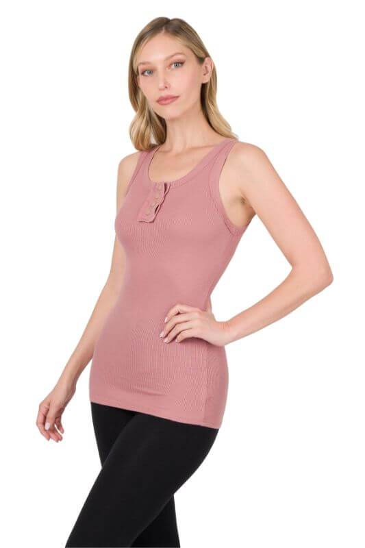Neutral Ribbed Button Front Layering Tank