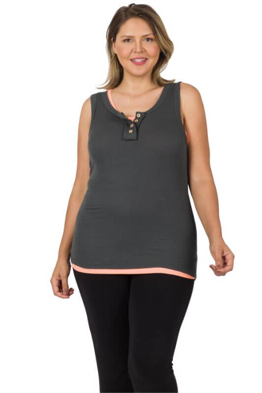 Neutral Ribbed Button Front Layering Tank