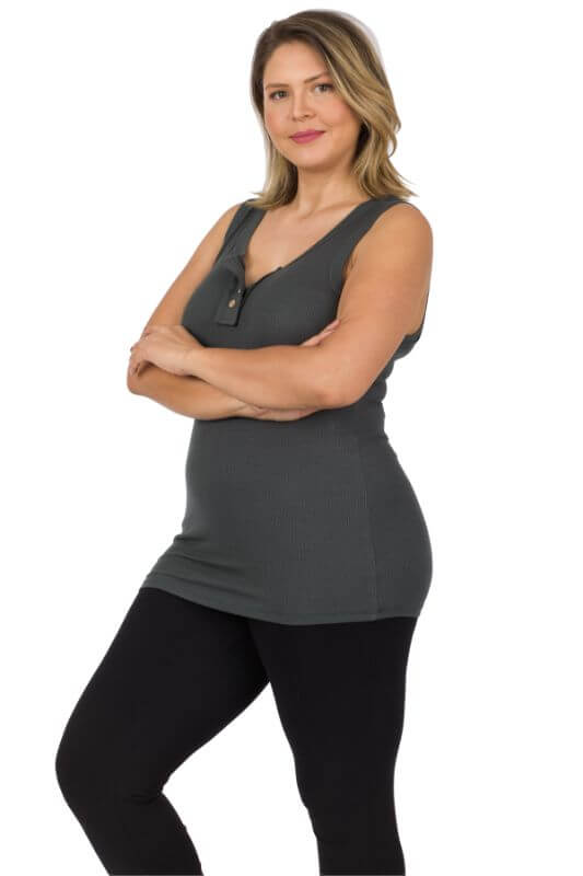 Neutral Ribbed Button Front Layering Tank