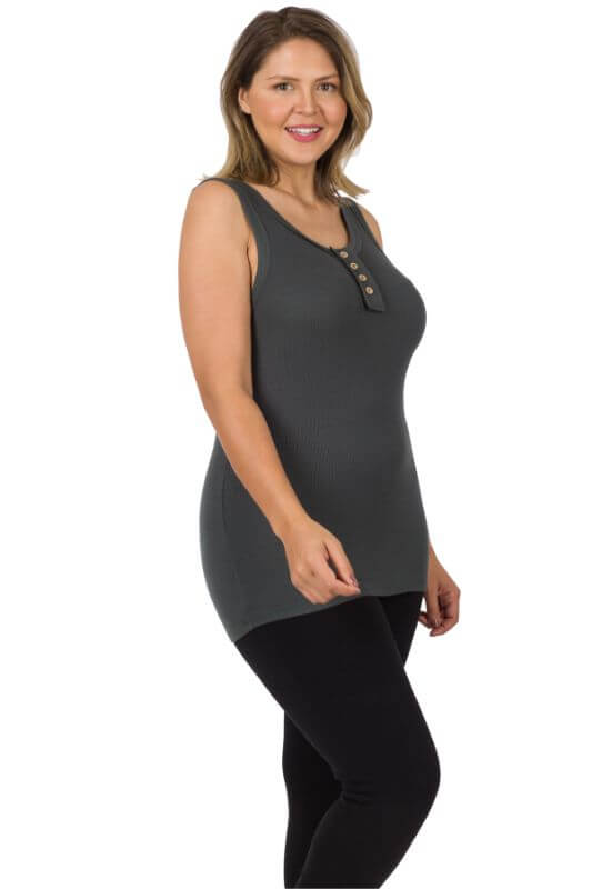 Neutral Ribbed Button Front Layering Tank
