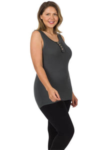 Neutral Ribbed Button Front Layering Tank