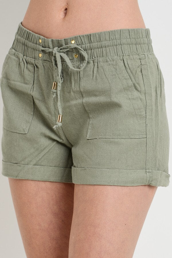 Linen Drawstring Shorts  Zenana Linen Cuffed Shorts – Jolie