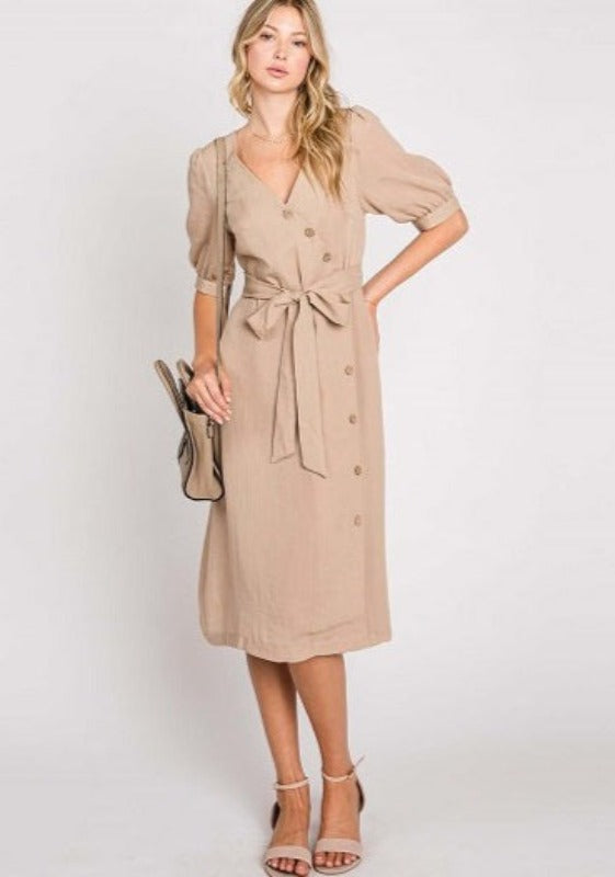 Asymmetrical Button-Down Wrapped Midi Dress Jolie Vaughan Boutique Asymmetrical Button-Down Wrapped Midi Dress Jolie Vaughan Boutique