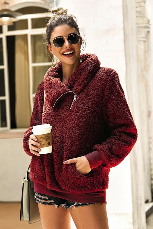 Cozy asymmetrical zip sherpa sweatshirt new arrivals