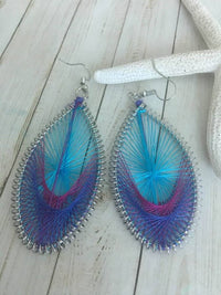 String Art Earrings,String Teardrop Earrings,Thread Earrings,Peacock