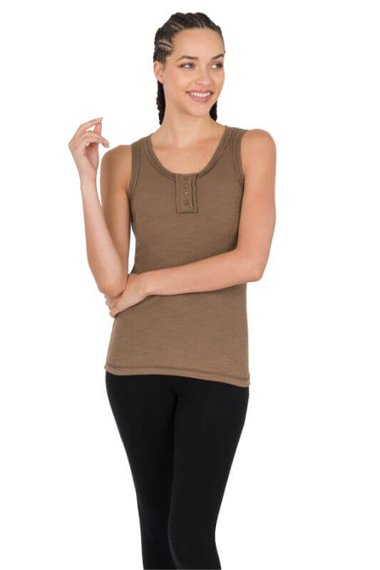 Neutral Ribbed Button Front Layering Tank