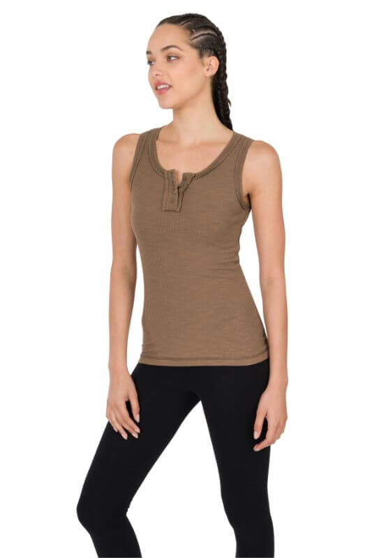 Neutral Ribbed Button Front Layering Tank
