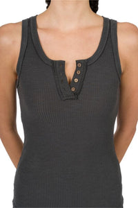Neutral Ribbed Button Front Layering Tank