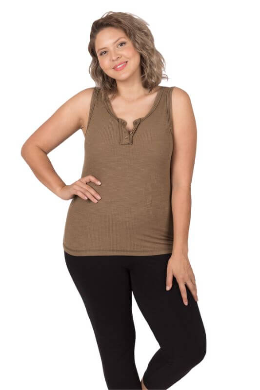 Neutral Ribbed Button Front Layering Tank