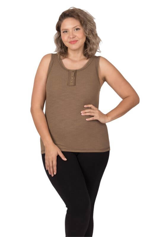 Neutral Ribbed Button Front Layering Tank