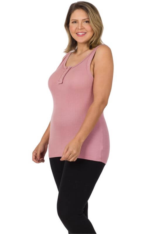 Neutral Ribbed Button Front Layering Tank