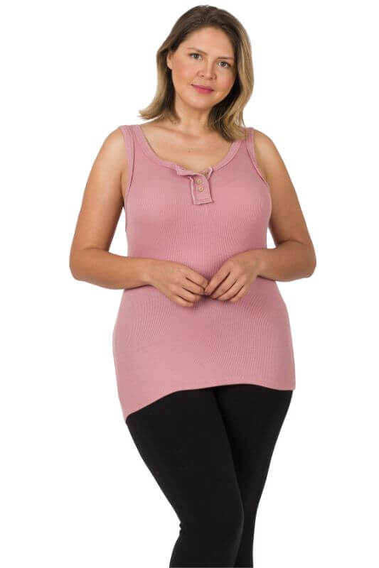 Neutral Ribbed Button Front Layering Tank