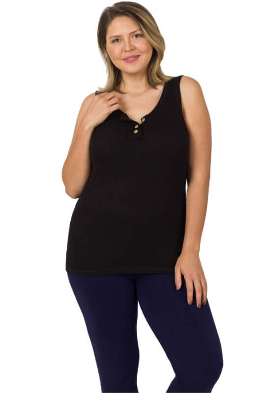 Neutral Ribbed Button Front Layering Tank