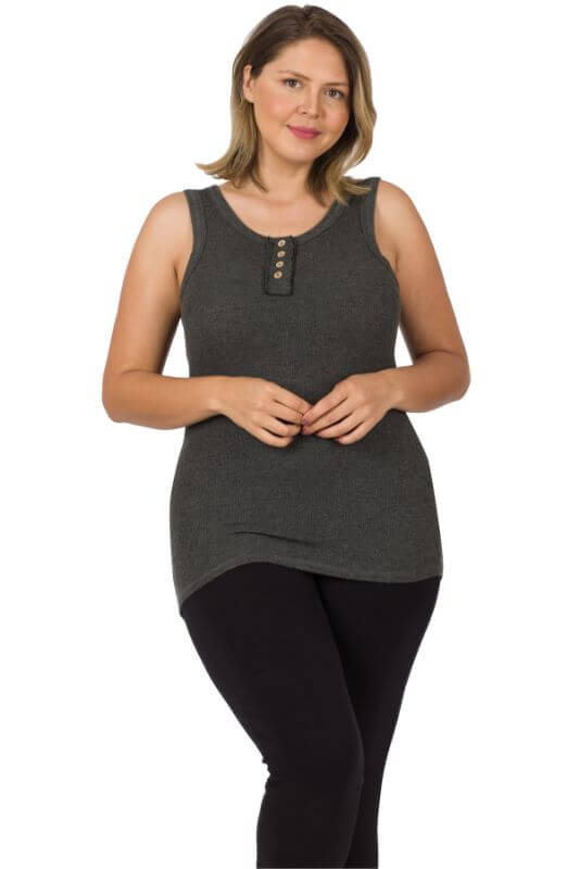 Neutral Ribbed Button Front Layering Tank