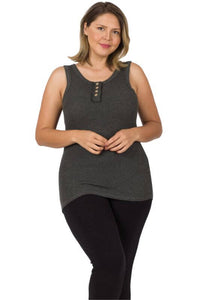 Neutral Ribbed Button Front Layering Tank