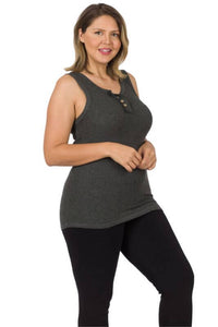 Neutral Ribbed Button Front Layering Tank