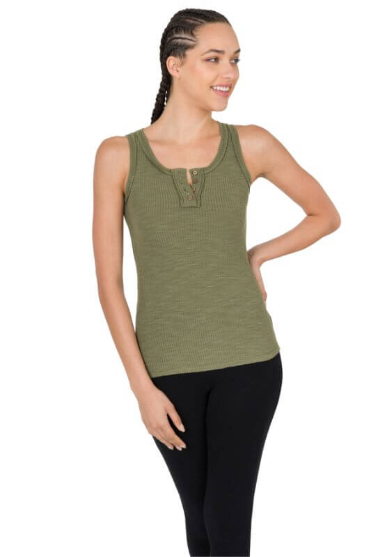 Neutral Ribbed Button Front Layering Tank