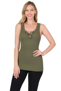 Neutral Ribbed Button Front Layering Tank