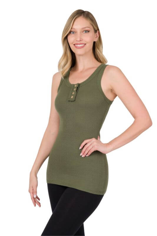 Neutral Ribbed Button Front Layering Tank