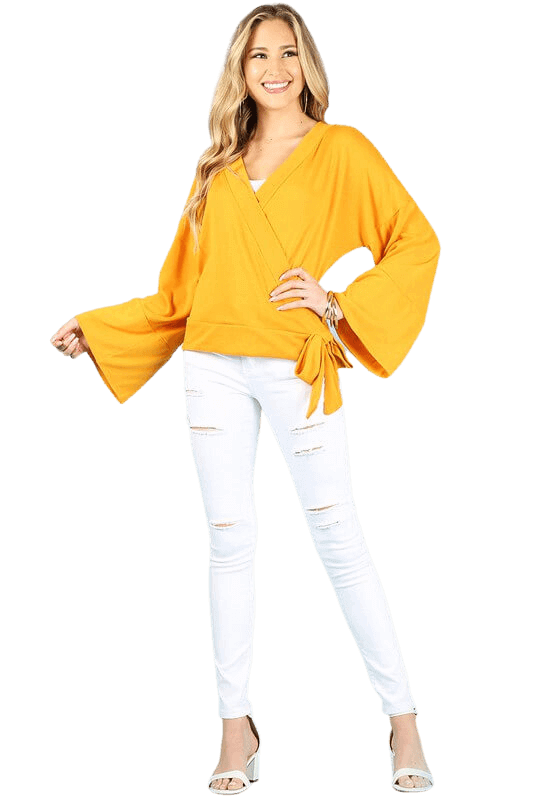 Bell Sleeved V Neck Wrap Game Day Tops Shirts Women s
