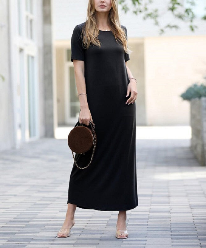 Short Sleeve Round Neck Maxi Dress Women's Maxi Dresses – Jolie
