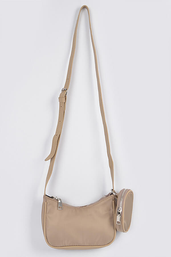 Nylon Zip Crossbody Bag with Mini Bag