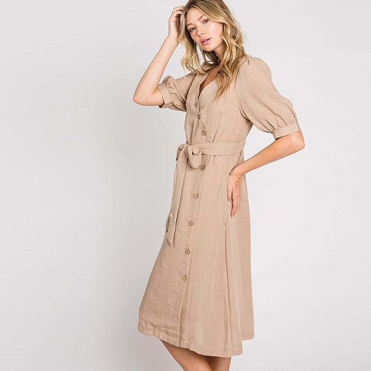 Asymmetrical Button-Down Wrapped Midi Dress Jolie Vaughan Boutique Asymmetrical Button-Down Wrapped Midi Dress Jolie Vaughan Boutique