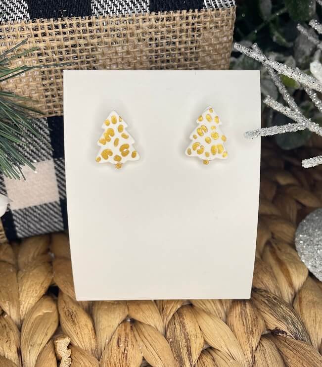 Gold Leopard Handmade Christmas Tree Earrings