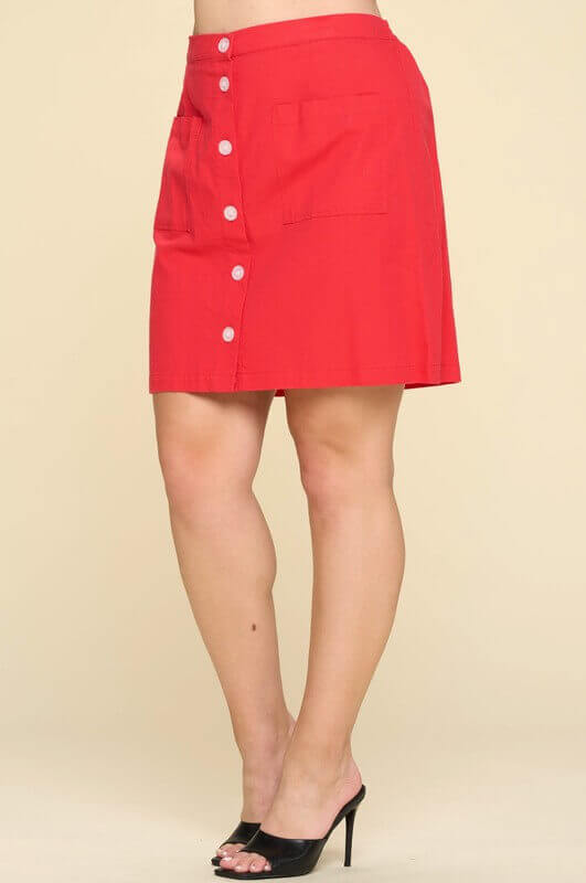 Red Button Front High Waist Skirt  Women's Skirts – Jolie Vaughan Mature  Women's Online Clothing Boutique