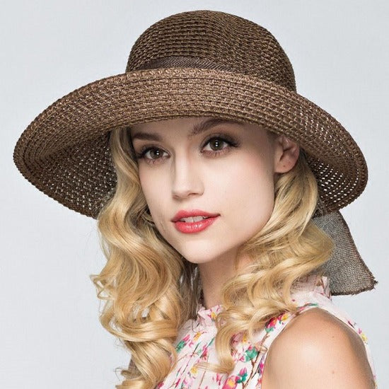 Girl Huge Beach Hats Pecan Sandy Bow Straw Shade Hat Hats – Jolie