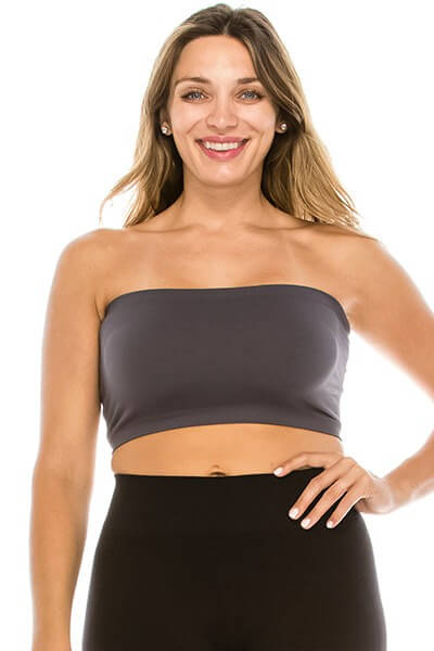 MISSACTIVER Women's Padded Strapless Bandeau Sport Bra Solid Sleeveless  Wireless Support Bralette Crop Tube Top Yoga Fitness, Apricot, S :  : Fashion