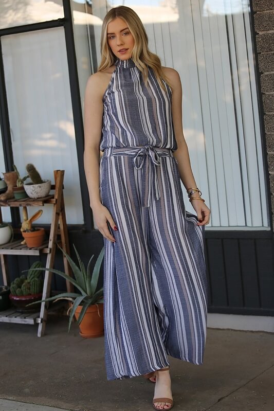 Chambray Striped Wide-Leg Pants Chambray Striped Wide-Leg Pants