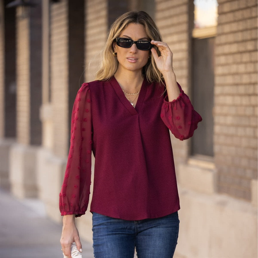 Swiss Dot Sheer Sleeve Blouse | Women's Blouses – Jolie Vaughan Boutique