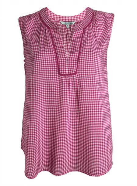 Fuchsia & White Sleeveless Gingham Shirt